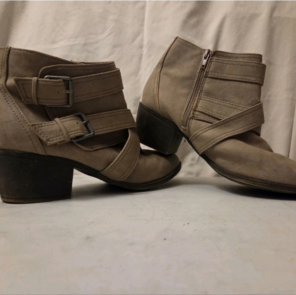 Tan Ankle Boots with Straps and Block Heel By Rampage
